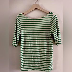 GAP modal green and white striped short sleeve boat neck